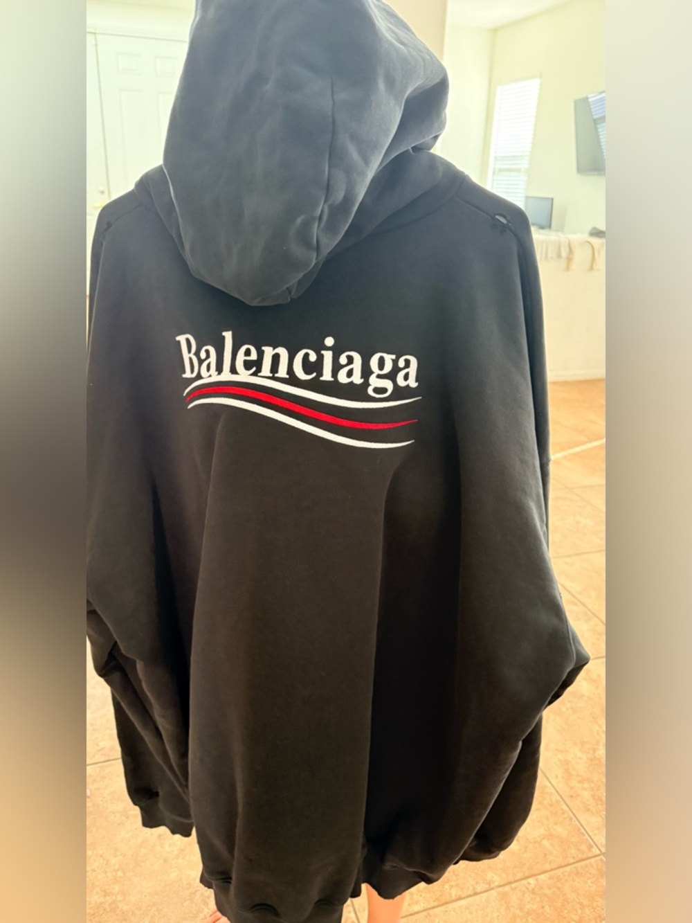 Balenciaga Black Hoodie with Red & White Wave Graphic